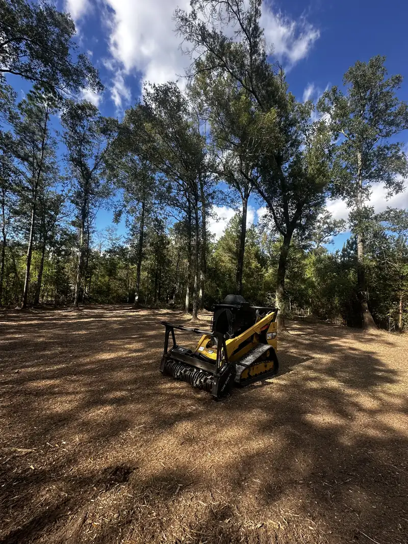 CAT tracked forestry mulcher on a freshly cleared wooded lot